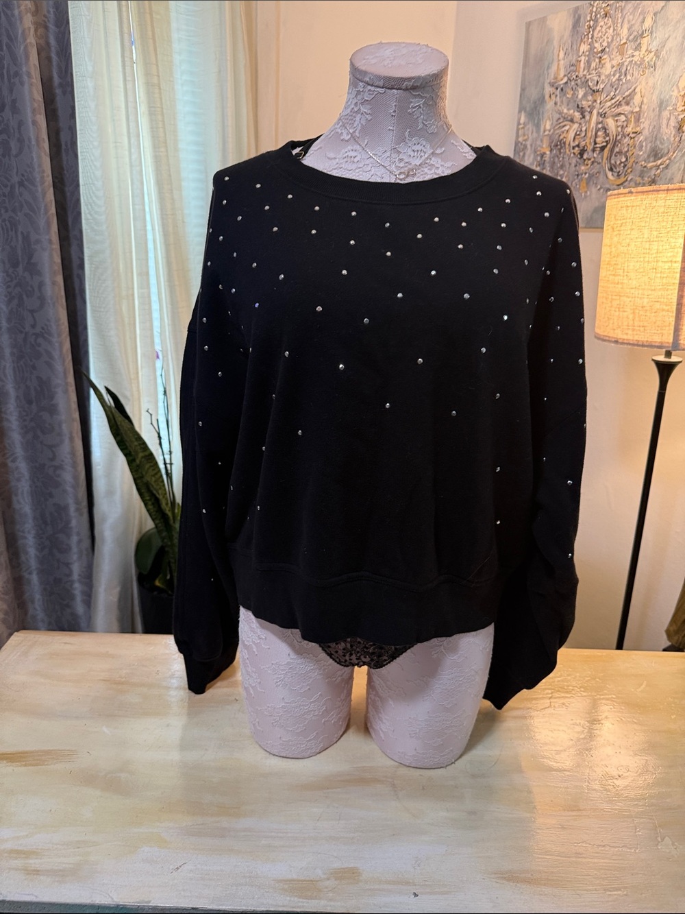 PINK Victoria's Secret Black Crewneck Sweatshirt with Stud Embellishments